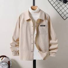 Shirt Collar Cardigans Children's Clothing Shein Tween Boys Casual Everyday Versatile Collar Patch - Corduroy
