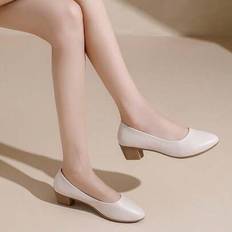 Beige - Low Heel Heels & Pumps Shein High Heel Pumps Slip-On Work Shoes - Lightweight