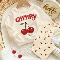 Multicoloured Other Sets Children's Clothing Shein Mini Vintage Cherry Pattern Sweatshirt - Cream White