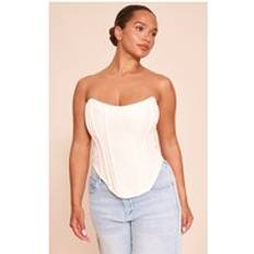 White Corsets PrettyLittleThing Shape Cream Bandeau Longline Corset Top - White