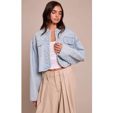 Cropped denim jacket PrettyLittleThing Curved Hem Cropped Denim Jacket - Light Blue