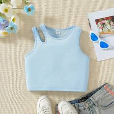 Solid Colours Tank Tops Shein Tween Girls Casual Versatile Hollow Out Tank Top - Summer