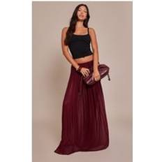 PrettyLittleThing Wine Mesh Drape Maxi Skirt - Red