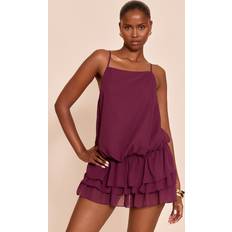 PrettyLittleThing Chiffon Frill Detail Playsuit - Purple