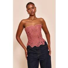 PrettyLittleThing Textured Sheer Floral Lace Corset - Rose