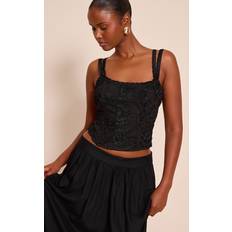 Blommiga Shapewear & Underplagg PrettyLittleThing Floral Textured Boned Corset - Black
