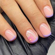 False Nails on sale Shein Short Square Press On Nails Simple French - Sweet Fresh