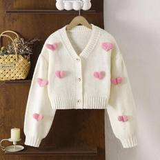 White Cardigans Shein Tween Girls Casual Elegant 3D Bow Knitted Cardigan