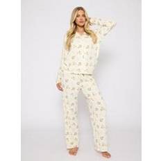Women Sleepwear Loungeable Neutral Button Shirt Long Pant - Cream