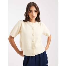 Women - Yellow Cardigans New Look Button Through Short Sleeve Cardigan - Yellow
