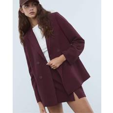 Red Blazers Stradivarius Double-Breasted Buttoned Blazer - Burgundy