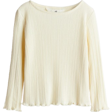Yellow Tops Children's Clothing H&M Overlock Detail Ribbed Top - Light Yellow (1260711001)