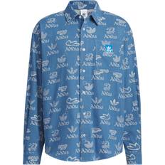 Adidas Men Shirts adidas Originals City Skate Loose Long Sleeve Shirt - Light Denim Blue White