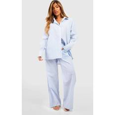 Breathable - Women Sleepwear boohoo Womens Cotton Pinstripe Pyjama Trousers - Blue
