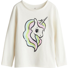 H&M Girls T-shirts H&M Printed Jersey Top - White/Unicorn (0922700112)