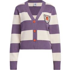 Adidas Dam Koftor adidas Trefoil Striped Colorblock Single-Breasted Long-Sleeve Knit - Dark-Grey Violet