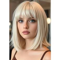 Wigs on sale Temu Natural Breathable Blonde Bob Wig With Bangs