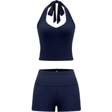 Shein GAOVOT Wom en's Two Pieces Sports And Leisure Home Halter Vest Shorts Color Striped Suit