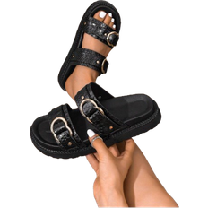Shein Discounted Export Surplus Cool Design Fashionable Strap Buckle Casual Beach Sandals - Black
