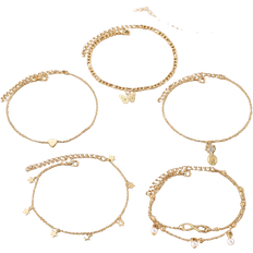 Pearl Anklets Shein 5 Piece/Boho-Pineapple Pearl Butterfly Ankle Bracelet