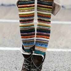 Temu Plus Size Vibrant Rainbow Striped Leggings - Casual