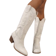 Shein Fashion Embroidered Solid Color Wedge Heel Side Zipper Wing Tall Boots - Versatile