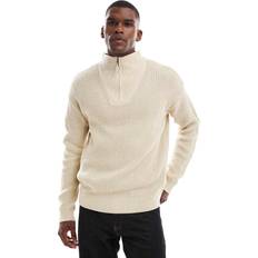 Men Jumpers New Look Oatmeal Regular Quarter Zip Funnel Neck Jumper - Neutral