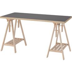 IKEA Gråa Skrivbord IKEA Lagkapten Mittback Grå Trämönstrad Björk 140x60 cm Skrivbord