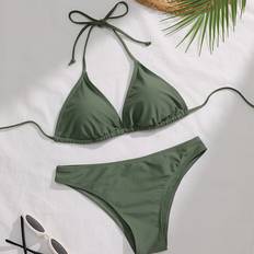 Dam - Gröna Bikiniset Temu Bikini Set With Lace-up Detail High Stretch Fabric - Solid Color