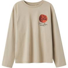 Orange T-shirts Børnetøj Name It Nkmlayton Ls Nreg Top Box Shirt - Taupe/Orange/Sort