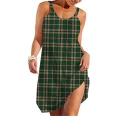 Checkered - Women Swimsuit Cover-Ups & Sarong Wraps O'Neill Irish Plaid Summer Dresses Sleeveless Elastic Skirt - Tartan Tan Green