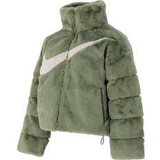 Nike Logo Print Casual Stand Collar Faux Mink Feel Jacket - Green