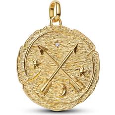 Pandora Gold Charms & Pendants Pandora Crossing Arrows Oversized Medallion Charm 14k Gold Plating Cubic Zirconia - Clear