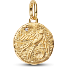 Pandora Gold Charms & Pendants Pandora Swallow Medallion Charm 14k Gold Plating Cubic Zirconia - Clear