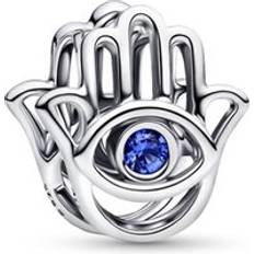 Pandora Hamsa Hand Charm - Sterling Silver/Man-Made Crystal Blue