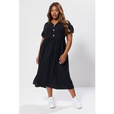 Yours Curve Ribbed Frill Midaxi Dress - Black