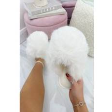 White Slippers Love Lemonade Ultimate Cosy Fluffy Slippers - White