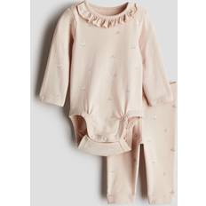 Blommiga Övriga sets H&M 2-Delat Set Bomullstrikå - Ljusbeige/Blommig