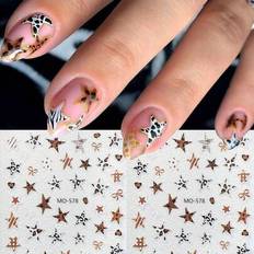 Nail Decoration & Nail Stickers on sale Shein 3D Stars Leopard Print Nail Art Stickers French Style - Coffee Color