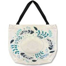 Blue Fabric Tote Bags Blue Leaves Frame Tote Bag - Natural
