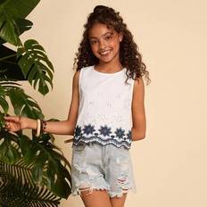 Sleeveless Tops Shein Tween Girl Embroidered Sleeveless Neck Tank Top