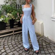Checkered Jumpsuits & Overalls Shein Flirla Backless Bowknot Strap Jumpsuit - Red White