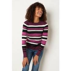 Purple Jumpers M&Co Stripe Crew Neck Jumper - Berry Purple