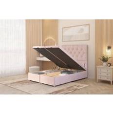 Somnior Ziggy Plush Velvet Ottoman Base Pink Double Frame Bed