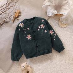 Green Cardigans Children's Clothing Shein Girls Cardigan Sweater Vintage Floral Embroidery - Autumn/Winter