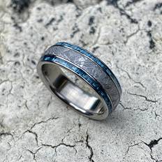 Blue - Men Rings Temu Fashionable Men's 8mm Dual Slot Meteorite Ring - Stainless Steel