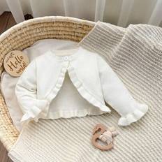 Viscose Cardigans Children's Clothing Shein Cute Babygirl Casual White Ruffle Cardigan - Autumn/Winter