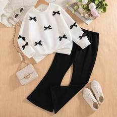 Other Sets Children's Clothing Shein Girls Casual Bow Decor Round Neck Drop Shoulder Set - Autumn Winter