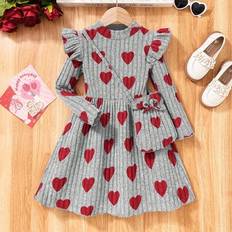 Everyday Dresses - Grey Shein Girls Soft Knit Fabric Heart Dress With Matching Pouch Bag - Into Elegant