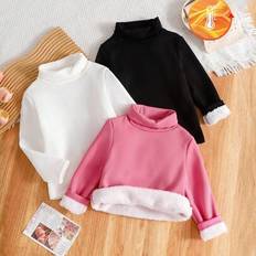 Turtlenecks on sale Shein Girls Turtleneck Long Sleeve T-Shirts - Black/White/Pink